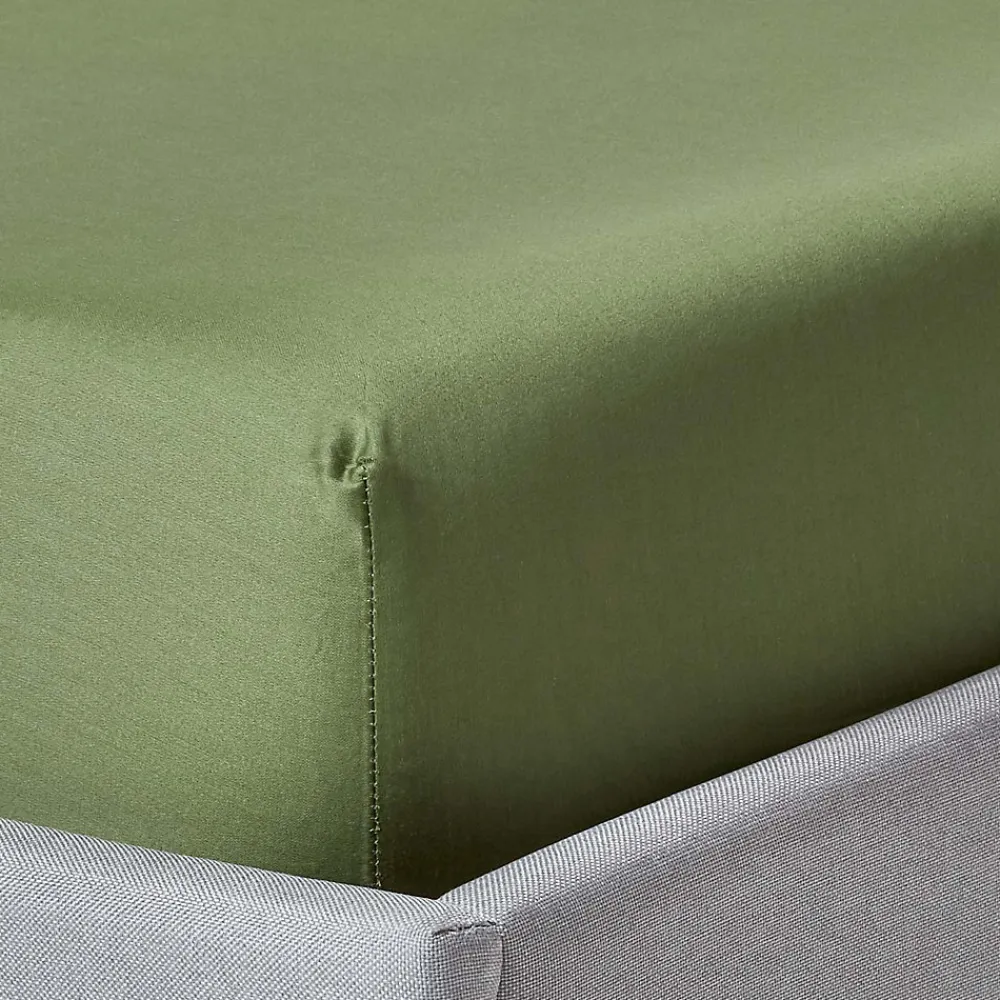 Drap-housse uni 100 % coton égyptien biologique 400 fils vert mousse 140 x 200 cm ->Homescapes