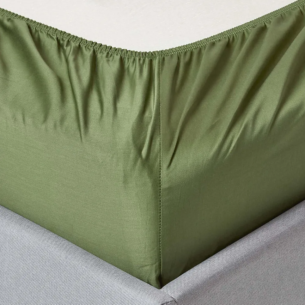 Drap-housse uni 100 % coton égyptien biologique 400 fils vert mousse 140 x 200 cm ->Homescapes