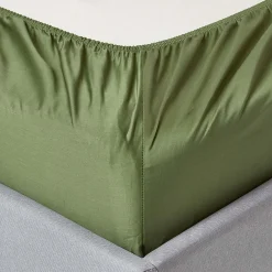 Drap-housse uni 100 % coton égyptien biologique 400 fils vert mousse 90 x 190 cm ->Homescapes