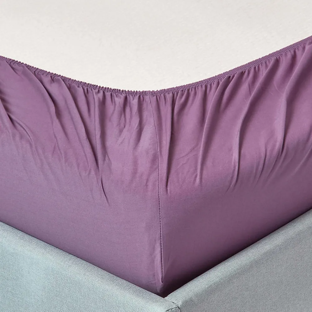 Drap-housse uni 180 x 200 cm 100 % coton égyptien 200 fils coloris raisin ->Homescapes Hot