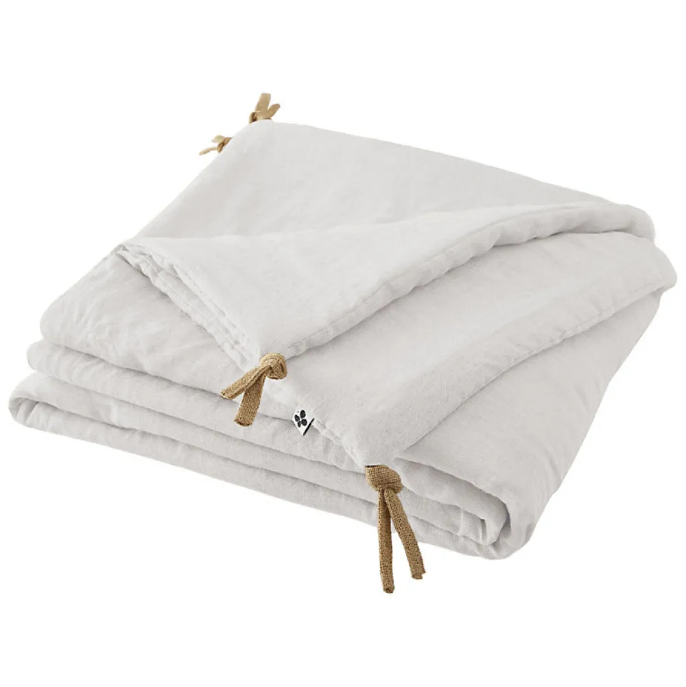 Édredon 90 x 200 cm lin lavé blanc avec 4 nouettes en jute - LUISA>Meubletmoi Outlet