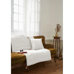 Édredon 90 x 200 cm lin lavé blanc avec 4 nouettes en jute - LUISA>Meubletmoi Outlet