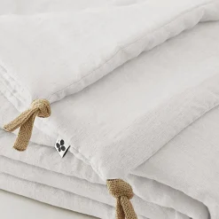 Édredon 90 x 200 cm lin lavé blanc avec 4 nouettes en jute - LUISA><noscript><img width=