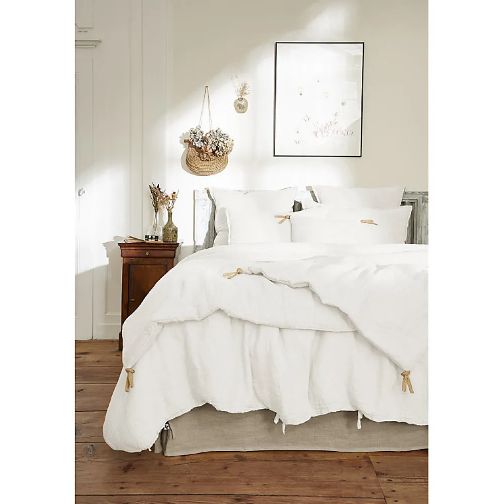 Édredon 90 x 200 cm lin lavé blanc avec 4 nouettes en jute - LUISA>Meubletmoi Outlet