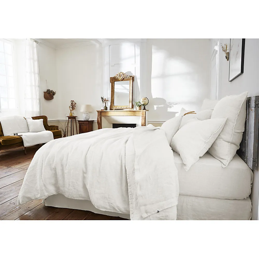 Édredon 90 x 200 cm lin lavé blanc avec 4 nouettes en jute - LUISA>Meubletmoi Outlet