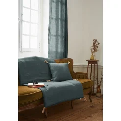 Édredon 90 x 200 cm lin lavé bleu avec 4 nouettes en jute - LUISA>Meubletmoi Outlet