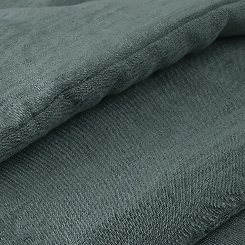 Meubletmoi Édredon 150 x 150 cm lin lavé bleu avec 4 nouettes en jute - LUISA* Boutis, Couvre-Lit, Édredon