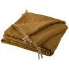 Meubletmoi Édredon 90 x 200 cm lin lavé caramel avec 4 nouettes en jute - LUISA* Boutis, Couvre-Lit, Édredon