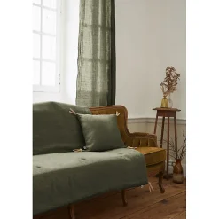 Édredon 150 x 150 cm lin lavé vert avec 4 nouettes en jute - LUISA>Meubletmoi Sale