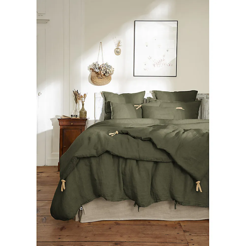 Édredon 150 x 150 cm lin lavé vert avec 4 nouettes en jute - LUISA>Meubletmoi Sale