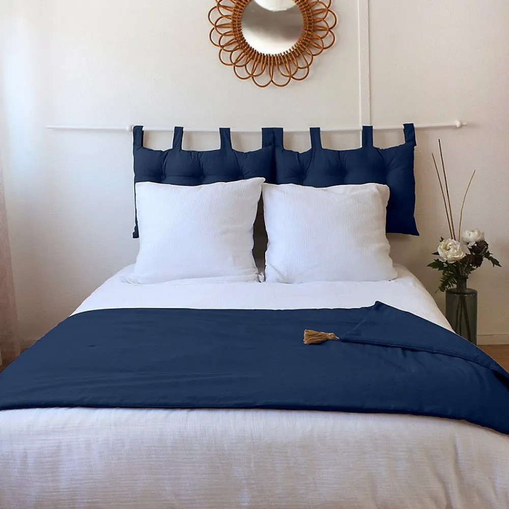 Édredon Panama 90x190 cm pompons jute marine>Decostars Discount