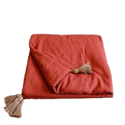 Decostars Édredon Panama 90x190 cm pompons jute terracotta* Boutis, Couvre-Lit, Édredon