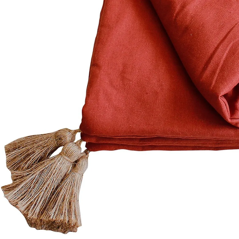 Decostars Édredon Panama 90x190 cm pompons jute terracotta* Boutis, Couvre-Lit, Édredon