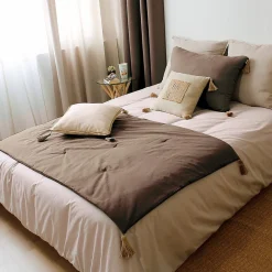 Decostars Édredon Panama 90x190 cm pompons jute vison* Boutis, Couvre-Lit, Édredon