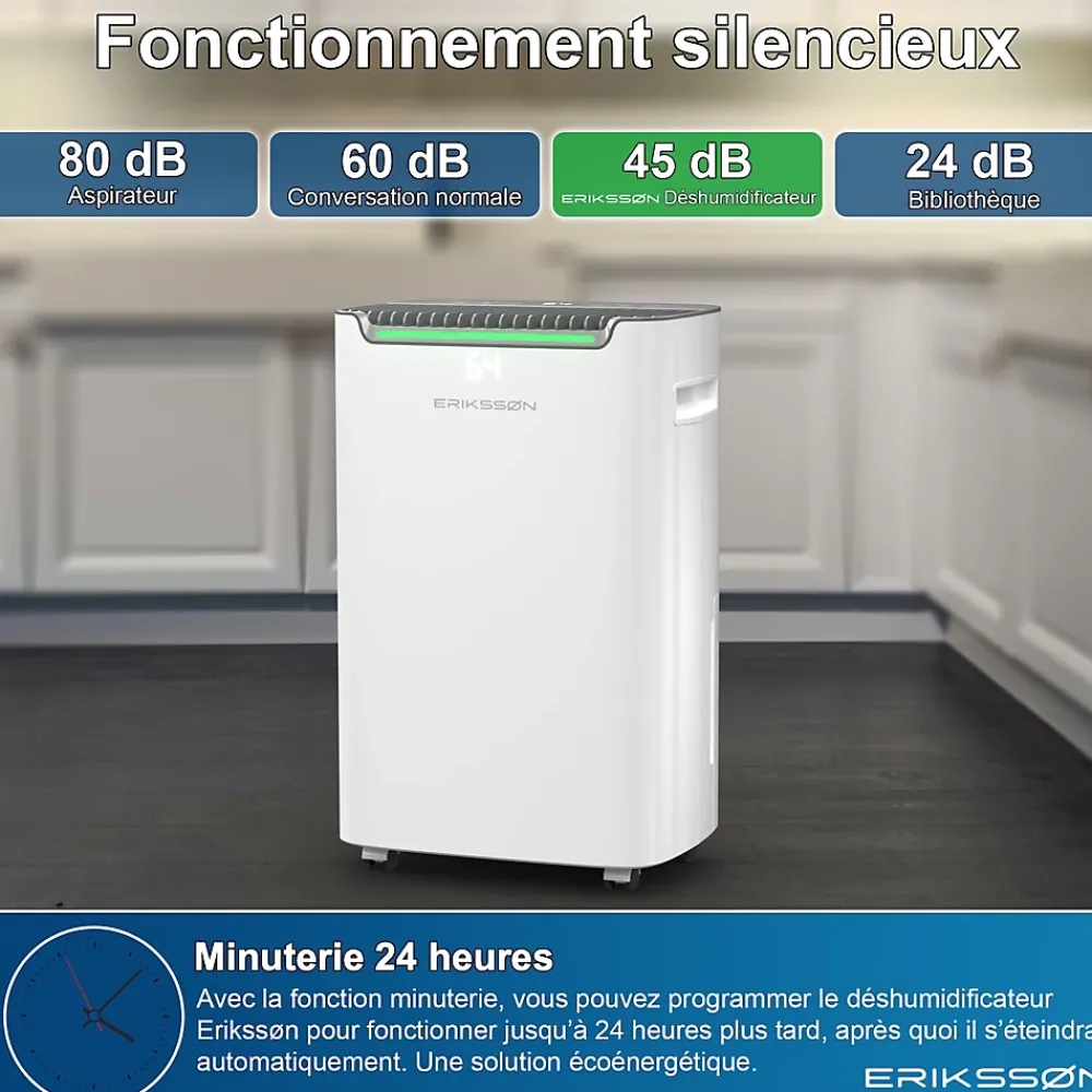 Eriksson Déshumidificateur 20 litres adapté pour chambre salon cave Dehumidifier* Déshumidificateur D'Air