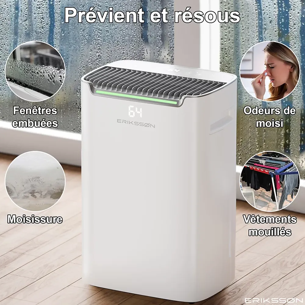 Eriksson Déshumidificateur 20 litres adapté pour chambre salon cave Dehumidifier* Déshumidificateur D'Air