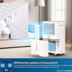 Eriksson Déshumidificateur 20 litres adapté pour chambre salon cave Dehumidifier* Déshumidificateur D'Air