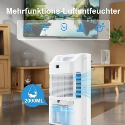 Déshumidificateur 2000 ml avec télécommande, minuterie 24 h, nettoyage UV et mode veille (blanc)><noscript><img width=