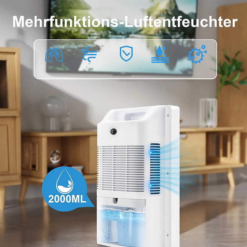 Déshumidificateur 2000 ml avec télécommande, minuterie 24 h, nettoyage UV et mode veille (blanc)>Nettlife Online