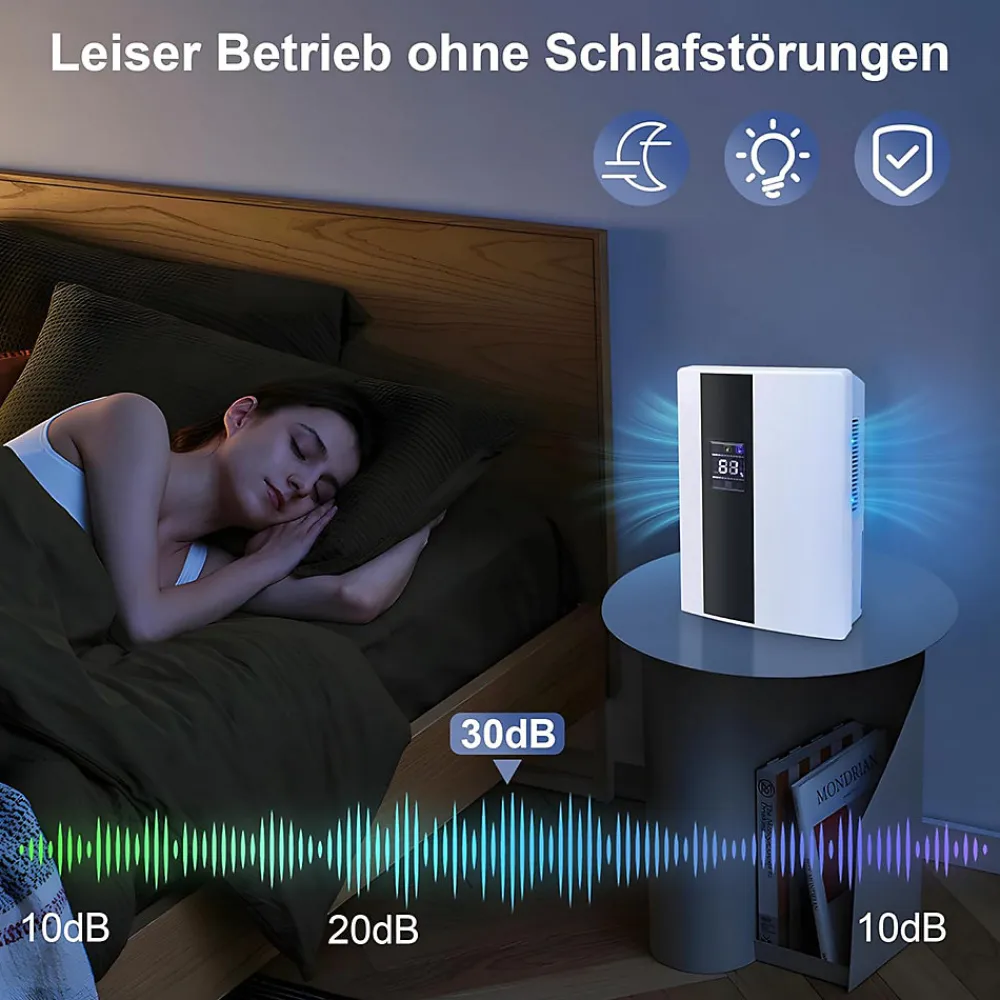 Déshumidificateur 2000 ml avec télécommande, minuterie 24 h, nettoyage UV et mode veille (blanc)>Nettlife Online
