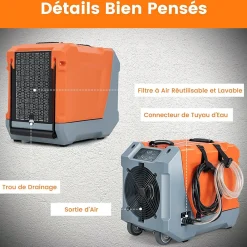 Déshumidificateur air 85 L jour Déshumidificateur Mobile avec Dégivrage Automatique Minuterie 24H Tuyau de drainage Pompe><noscript><img width=