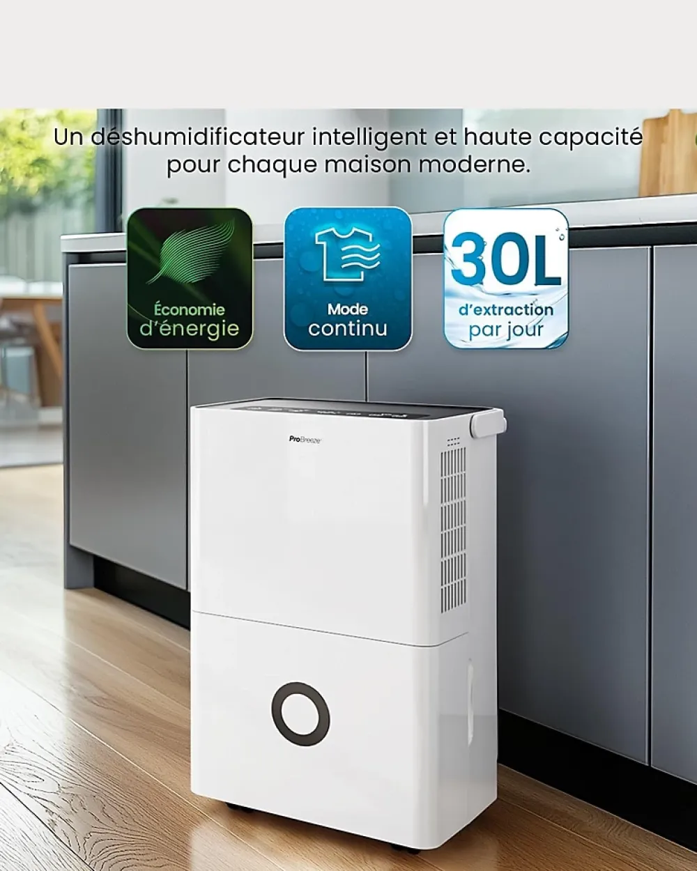 Nature Pro Déshumidificateur Compresseur Connecté 30L/jour avec Application Smartphone, Wi-Fi, Drainage continu* Déshumidificateur D'Air