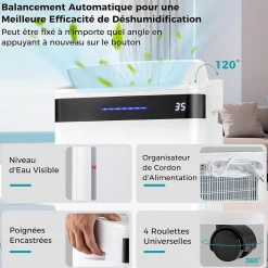 Déshumidificateur d'air 28,5L/Jour, 4 Modes, Réservoir d'Eau 5,5L, Minuterie 0-24H, avec Roues pour Chambre, Salon 35m²><noscript><img width=