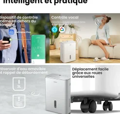 Déshumidificateur 2EN1,Elimine l'humidité jusqu'à 20LJour, Purification d'air avec ioniseur, 4 Modes, Fonction Air Swing><noscript><img width=