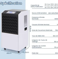 Giantex Déshumidificateur Industriel1300W,118L, Contrôle Humidité,avec 4 Roues, Minuterie 0-24H, pour Entrepôts et Caves* Déshumidificateur D'Air