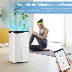 Giantex Déshumidificateur 50L Jour pour Pièces 60 avec 4 Modes 2 Vitesses De Ventilateur écran Tactile Contrôle Wifi Minuterie 24H* Déshumidificateur D'Air