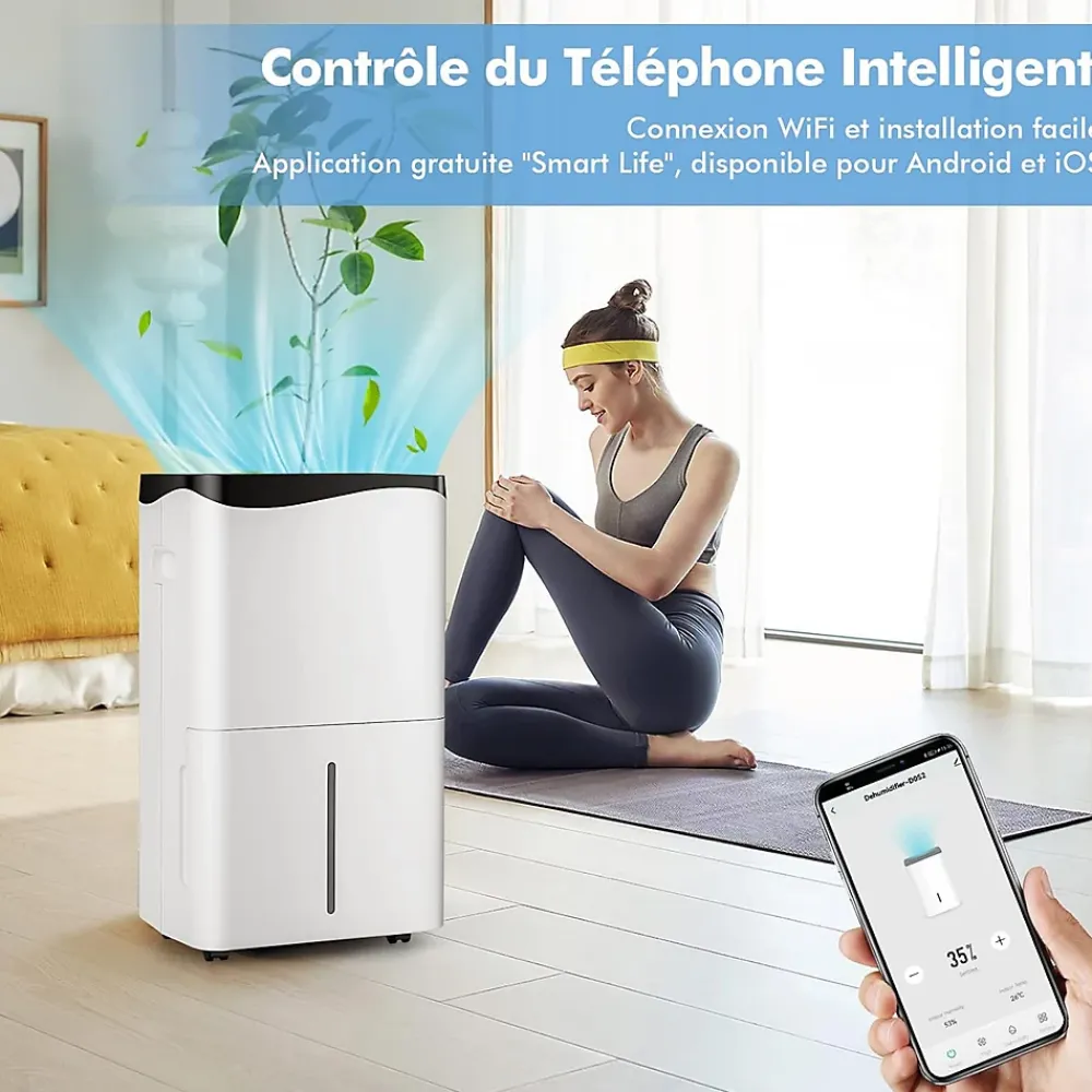 Giantex Déshumidificateur 50L Jour pour Pièces 60 avec 4 Modes 2 Vitesses De Ventilateur écran Tactile Contrôle Wifi Minuterie 24H* Déshumidificateur D'Air