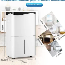 Giantex Déshumidificateur 50L Jour pour Pièces 60 avec 4 Modes 2 Vitesses De Ventilateur écran Tactile Contrôle Wifi Minuterie 24H* Déshumidificateur D'Air