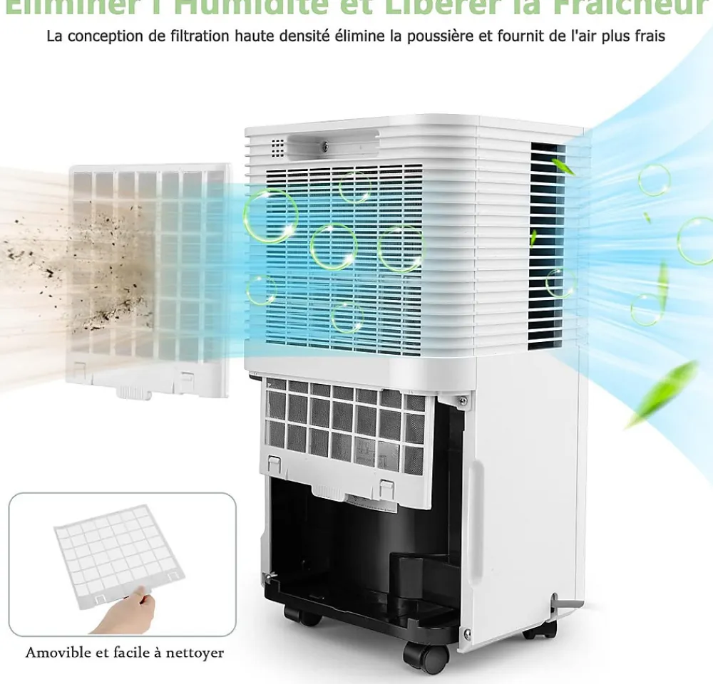 Déshumidificateur électrique 15L/Jour, 3 Modes, Minuterie 24H, 2 Vitesses du Vent, Réservoir d'Eau 2L, Blanc>Giantex Outlet