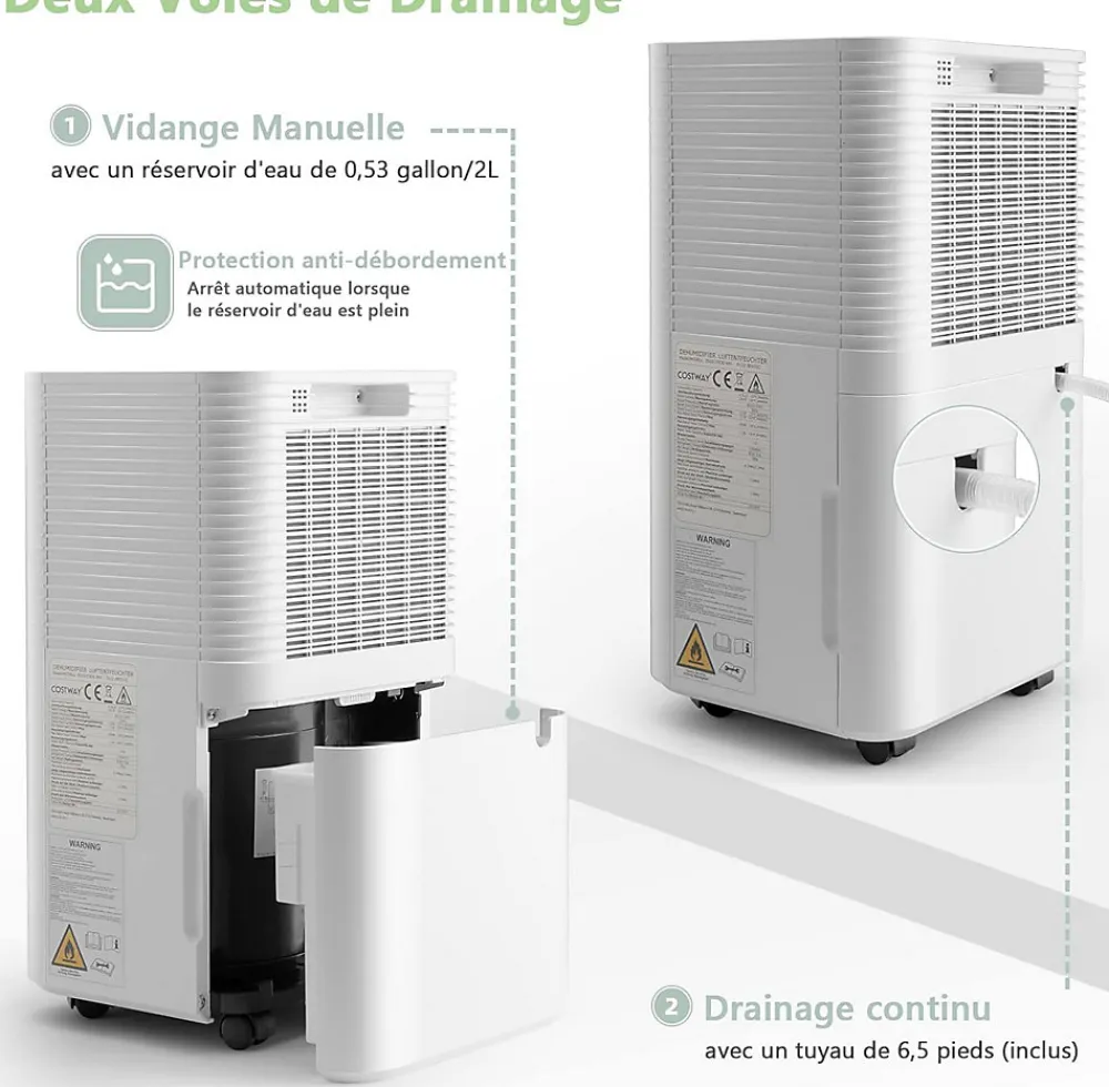 Déshumidificateur électrique 15L/Jour, 3 Modes, Minuterie 24H, 2 Vitesses du Vent, Réservoir d'Eau 2L, Blanc>Giantex Outlet