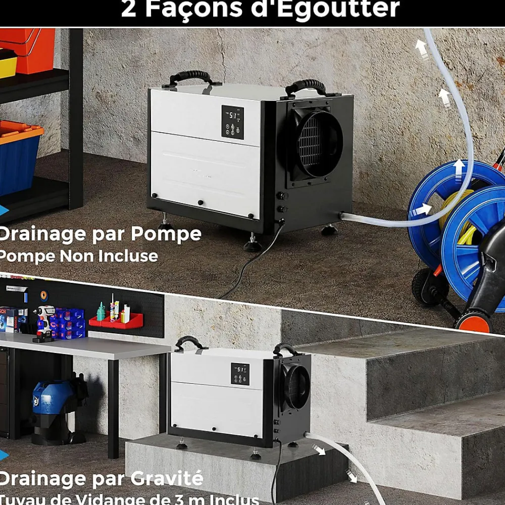 Déshumidificateur 58,5L/Jour, 2 Méthodes Drainage, 24 Minuterie, 2 Modes, Panneau de Contrôle ,Blanc>Giantex Clearance