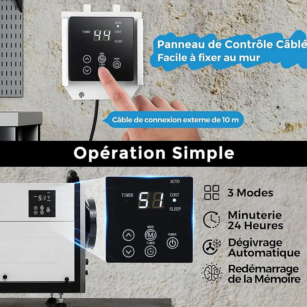 Déshumidificateur 58,5L/Jour, 2 Méthodes Drainage, 24 Minuterie, 2 Modes, Panneau de Contrôle ,Blanc>Giantex Clearance