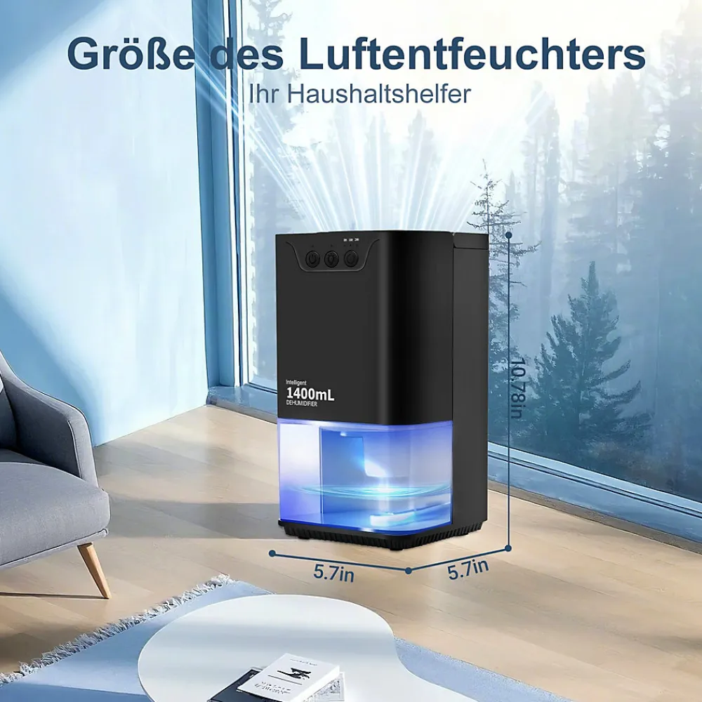 Déshumidificateur 1400 ml avec minuterie et d'ambiance (noir)>Nettlife Best