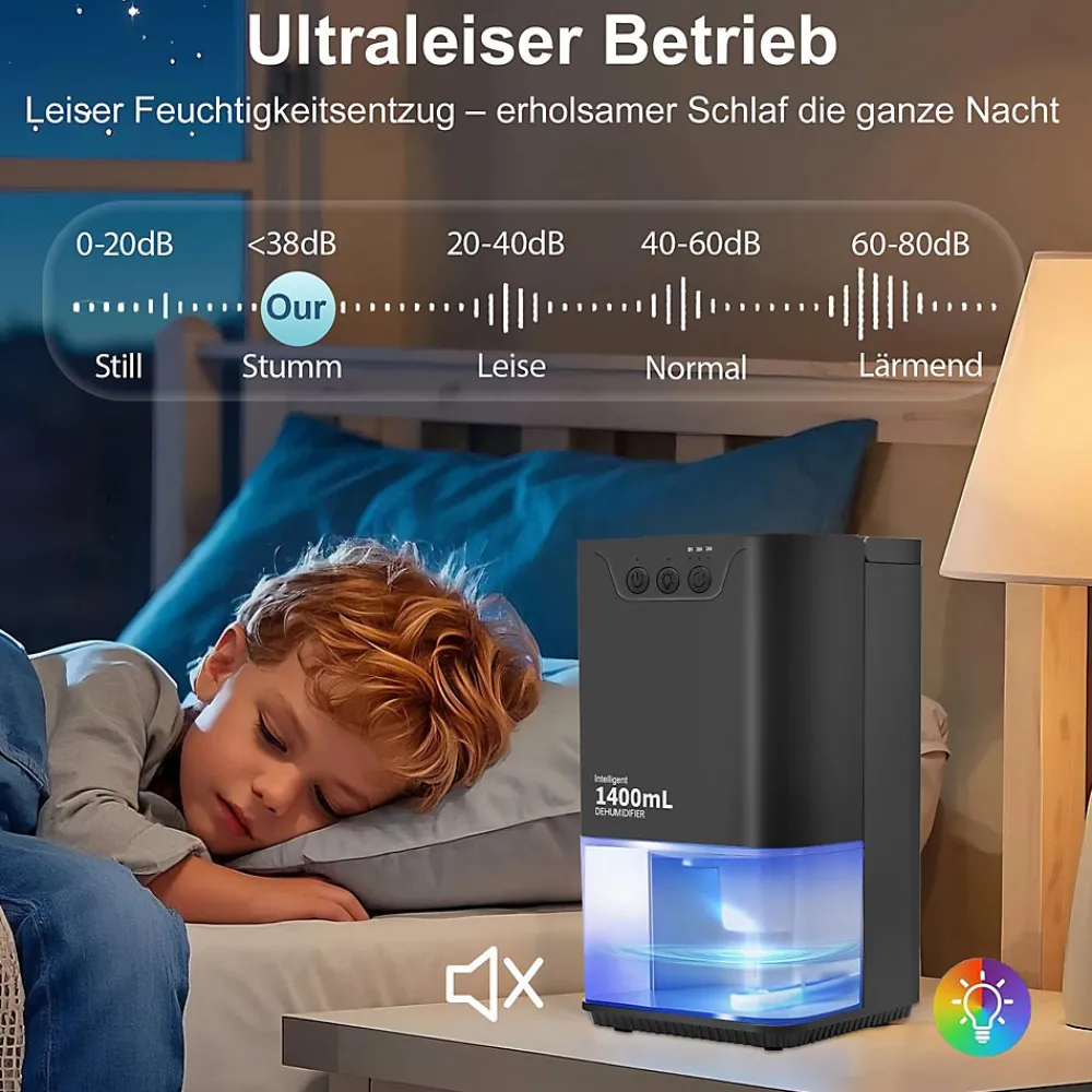 Déshumidificateur 1400 ml avec minuterie et d'ambiance (noir)>Nettlife Best