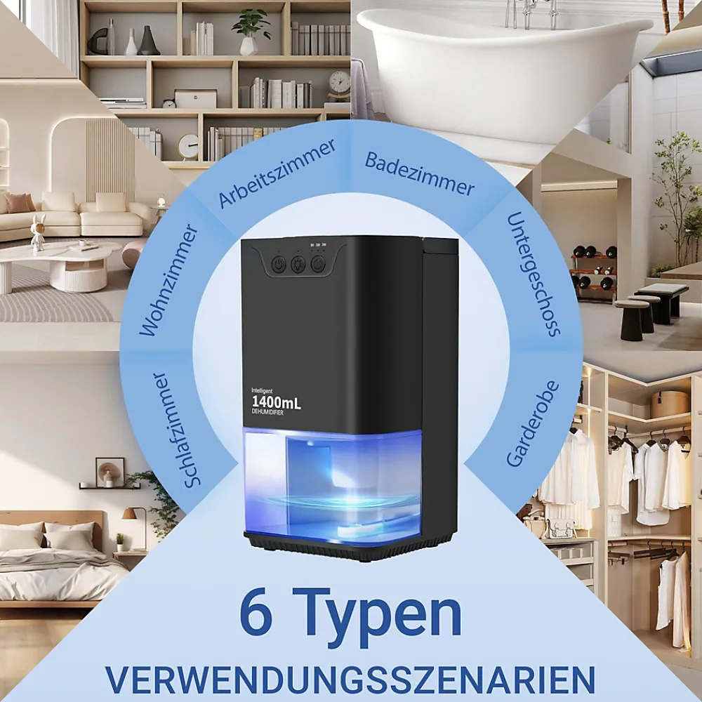 Déshumidificateur 1400 ml avec minuterie et d'ambiance (noir)>Nettlife Best
