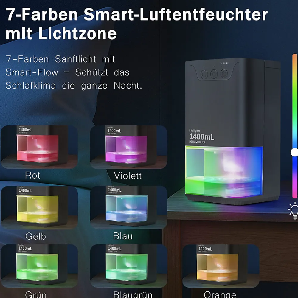 Déshumidificateur 1400 ml avec minuterie et d'ambiance (noir)>Nettlife Best