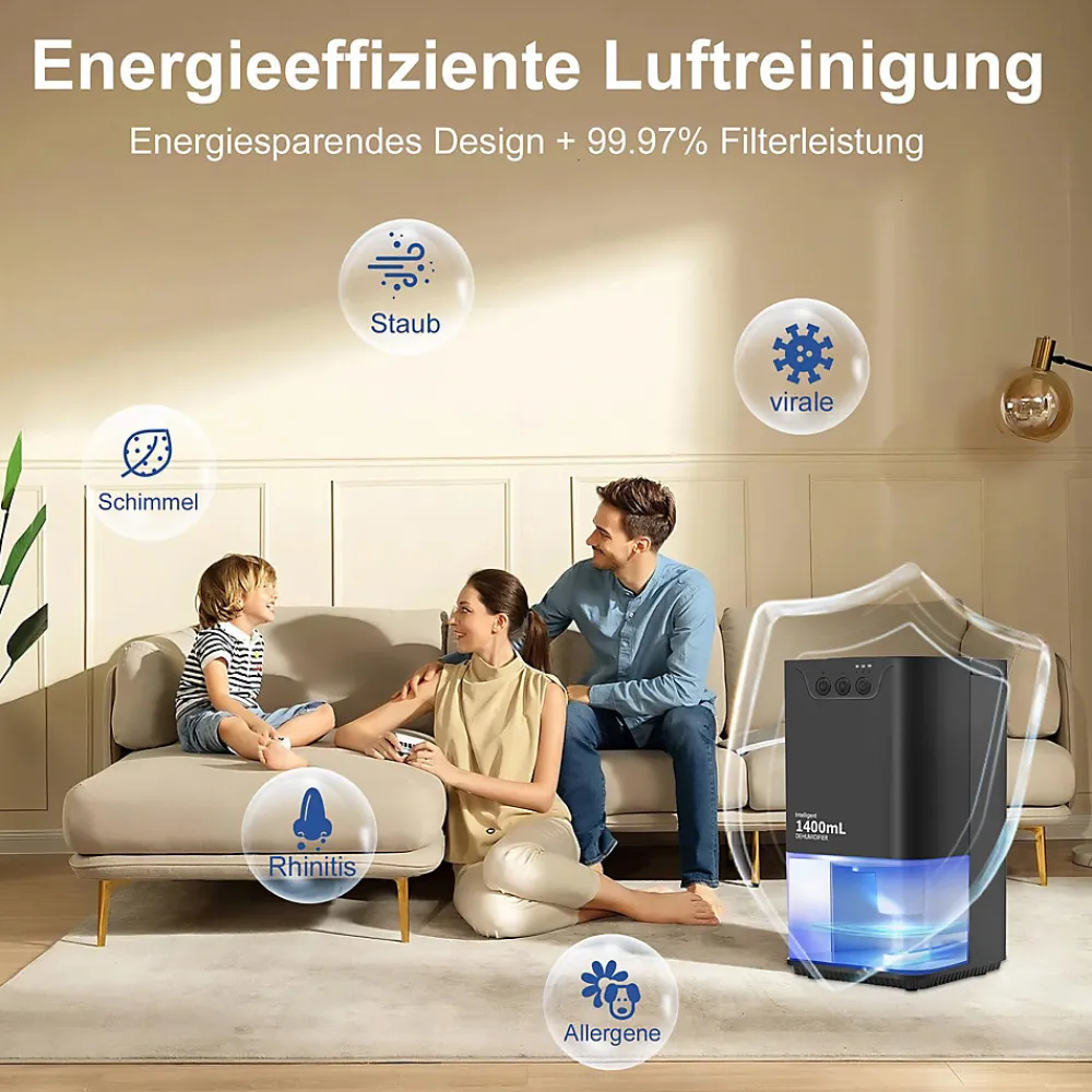 Déshumidificateur 1400 ml avec minuterie et d'ambiance (noir)>Nettlife Best