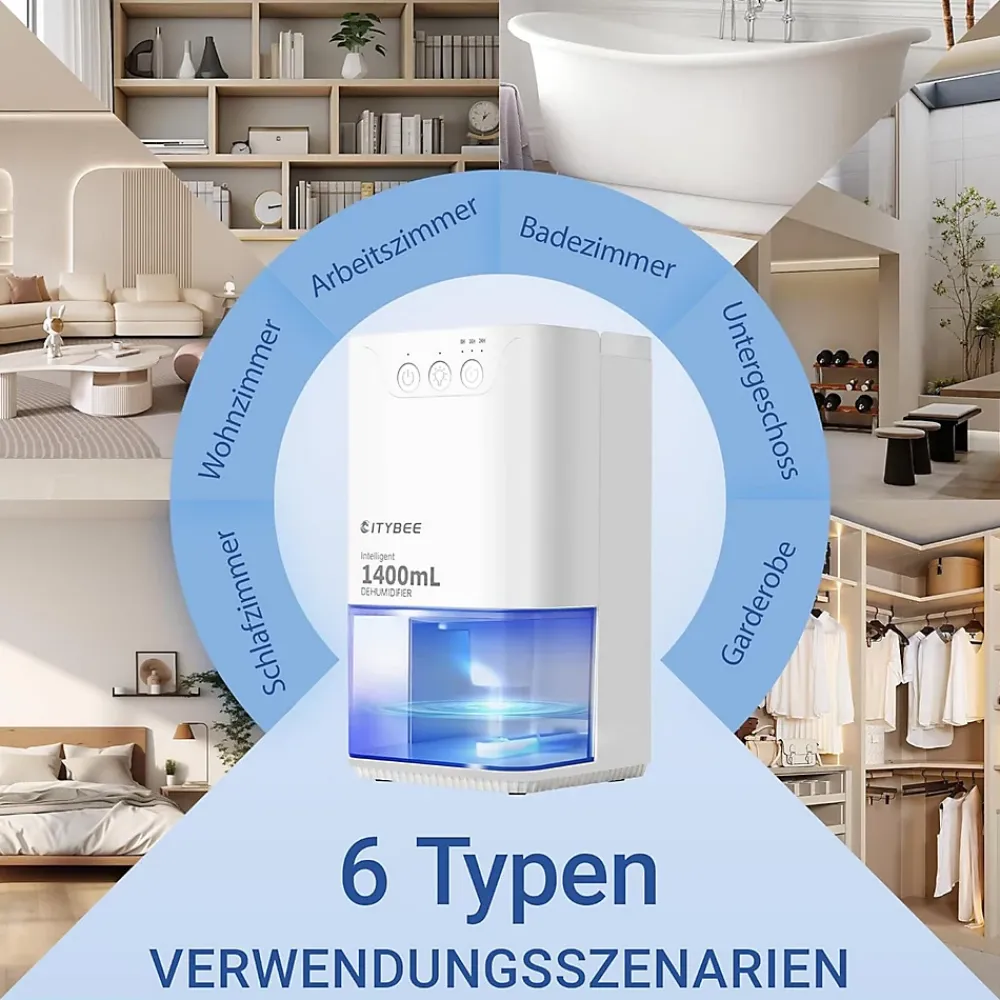 Nettlife Déshumidificateur 1400 ml avec minuterie et d'ambiance (blanc)* Déshumidificateur D'Air