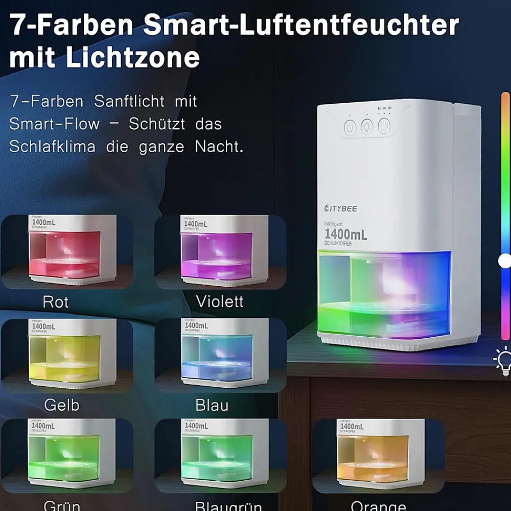 Nettlife Déshumidificateur 1400 ml avec minuterie et d'ambiance (blanc)* Déshumidificateur D'Air