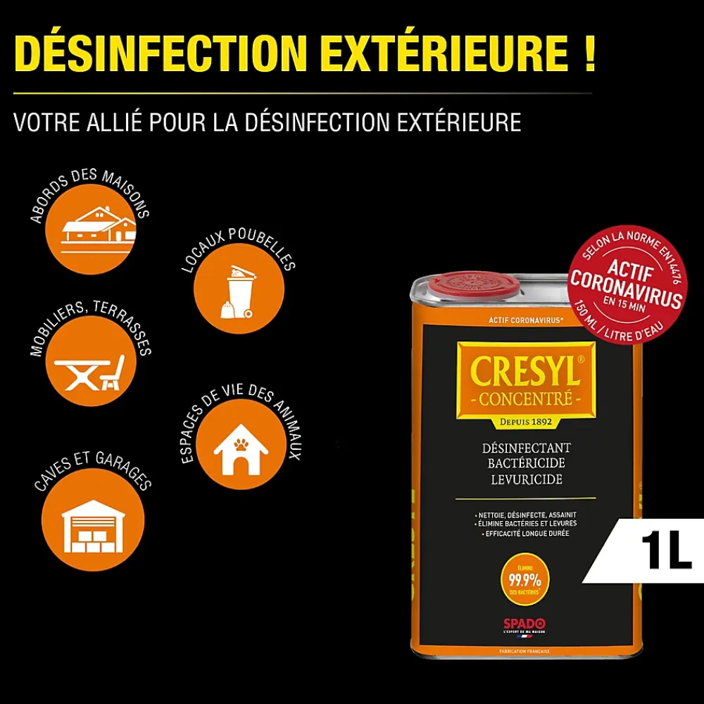 Spado Désinfectant bactéricide fongicide 1L, Cresyl* Désinfectant