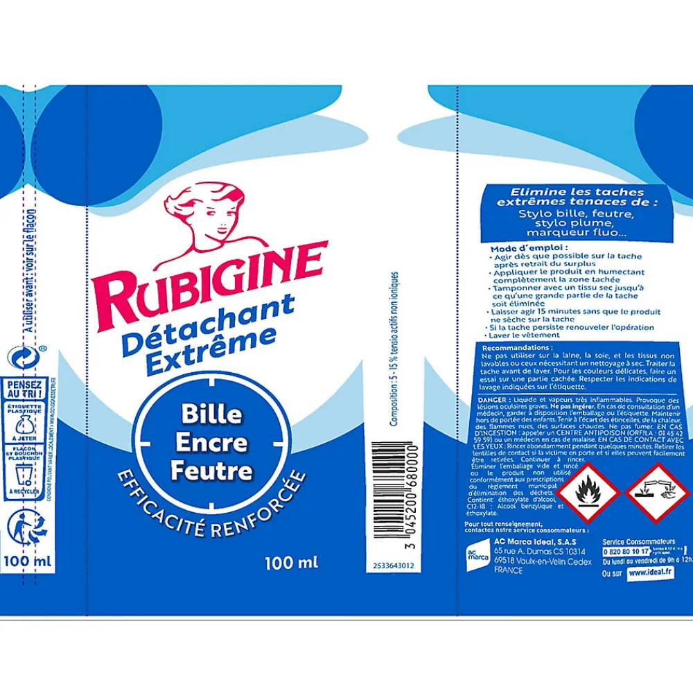 Détachant extrême bille, encre, feutre 100ml>Rubigine Best