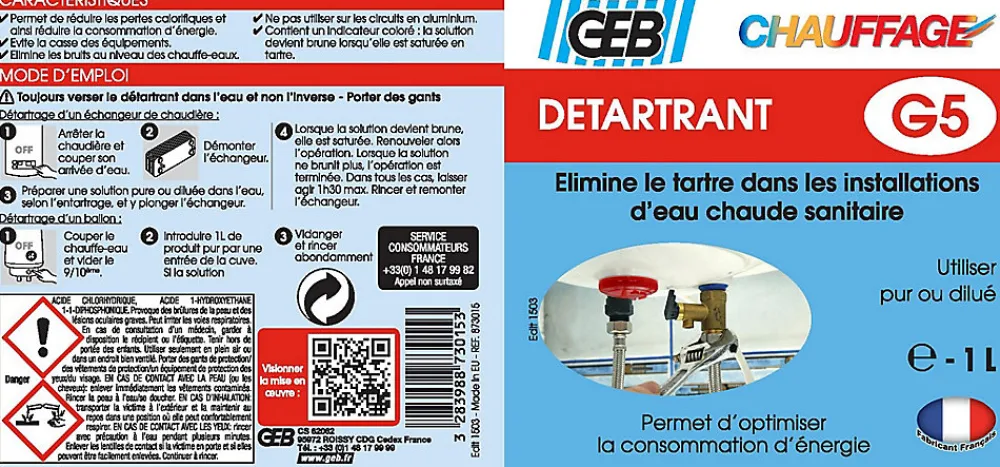 Geb Détartrant des installations sanitaires d'eau chaude , bidon 1 litre* Nettoyant Pour Salle De Bains
