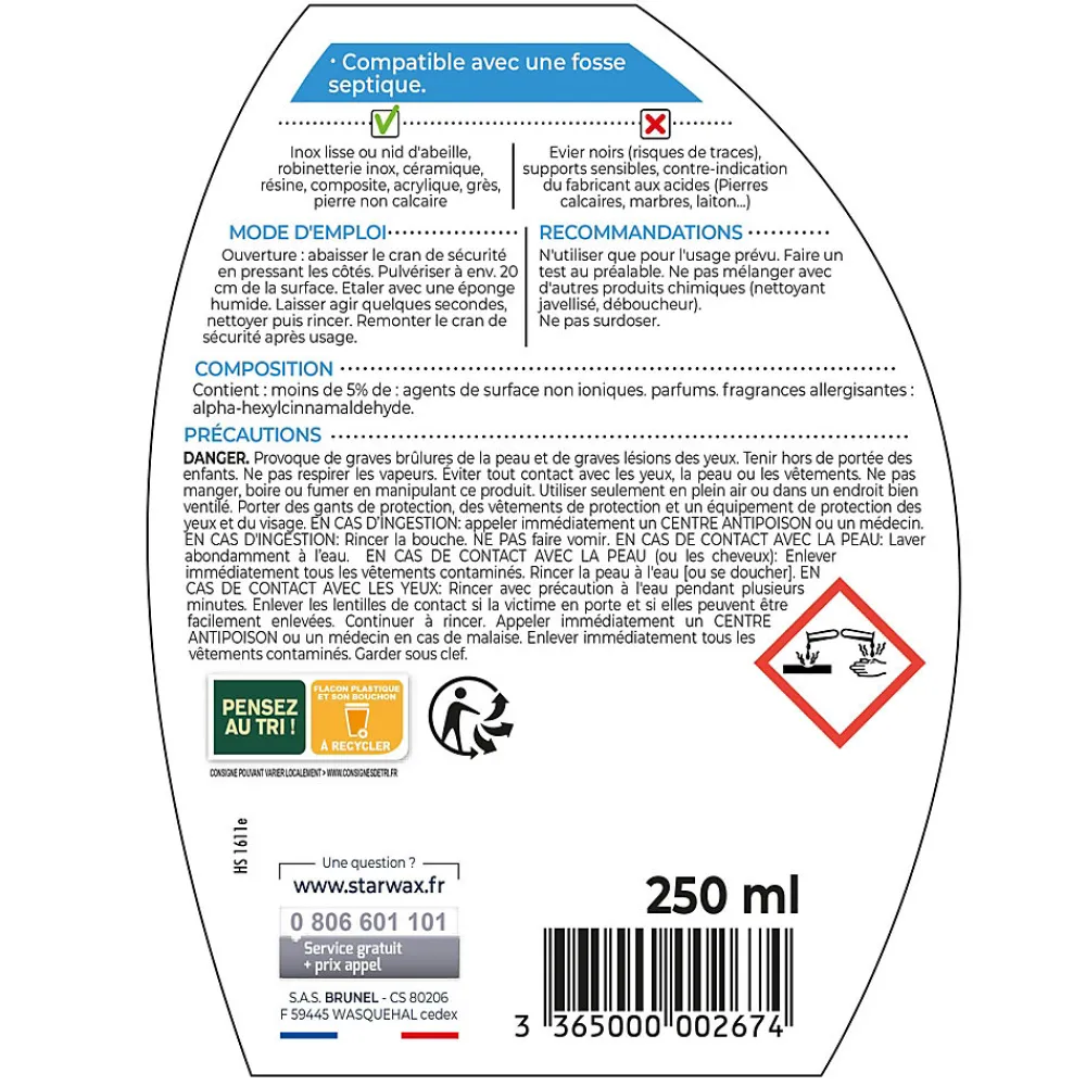 Détartrant dégraissant spécial évier 250ml>Starwax Online