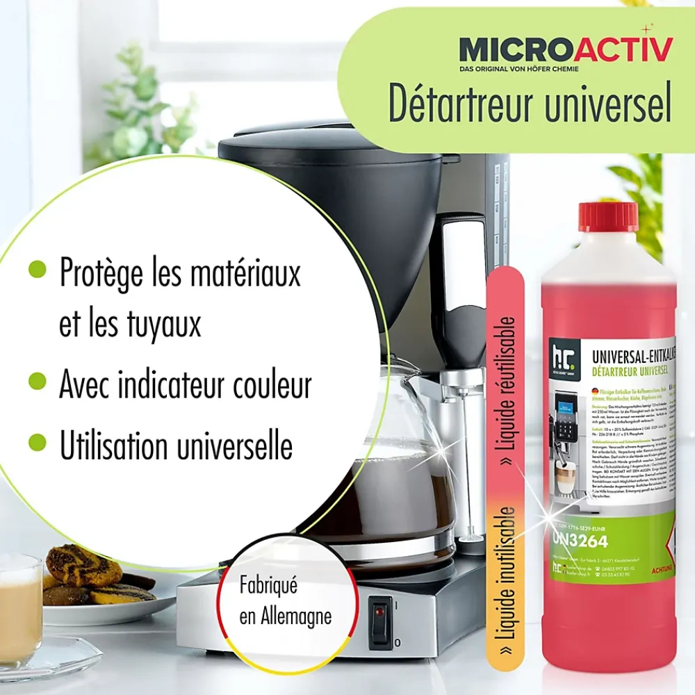 Höfer Chemie Détartrant Universel Microactiv Avec Indicateur De Couleur Pour Machines À Café Entièrement Automatiques En Bidon De 2 x 5 L* Nettoyant Pour Cuisine