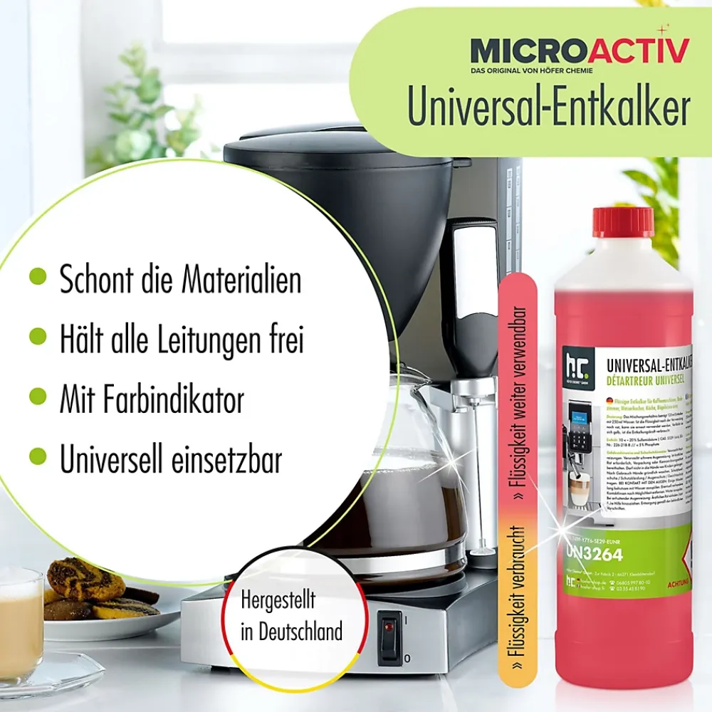 Höfer Chemie Détartrant Universel Microactiv Avec Indicateur De Couleur Pour Machines À Café Entièrement Automatiques En Bidon De 1 x 5 L* Nettoyant Pour Cuisine