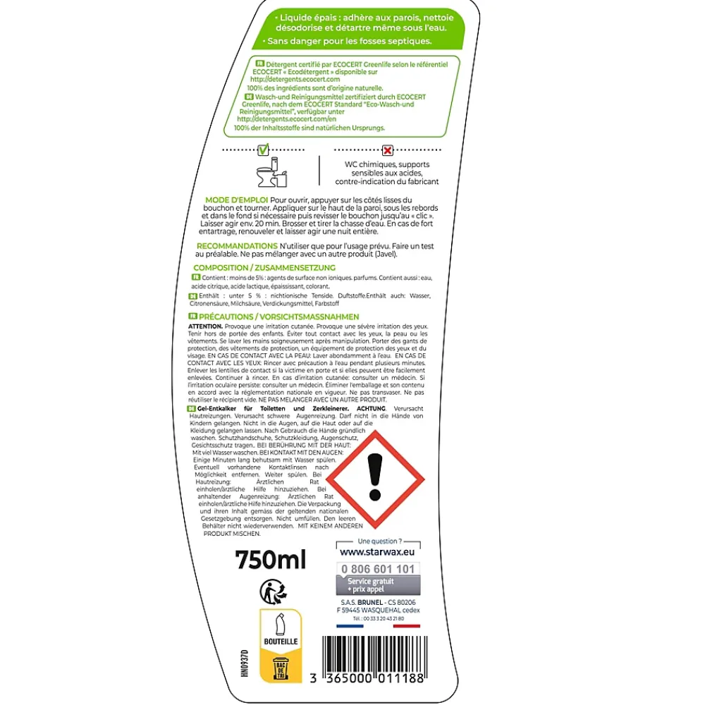 Starwax Détartrant WC et broyeurs SoluVert 750ml* Nettoyant Pour Wc
